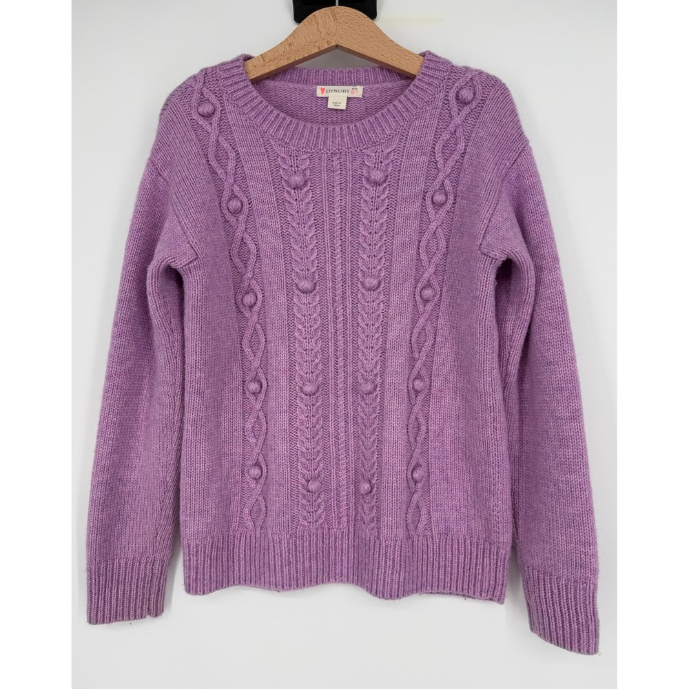 Crewcuts by J.Crew Girl's Purple Cable Knit Crewneck Sweater Sz 6-7 Wool‎ Blend